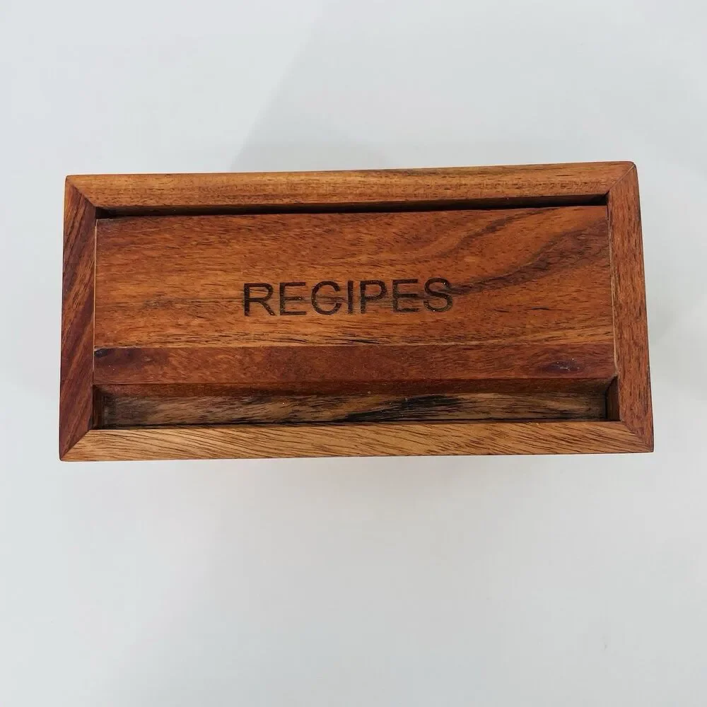 Our Table Acacia Wood Recipe Box Groove On Lid Bed Bath Beyond *No Cards NEW